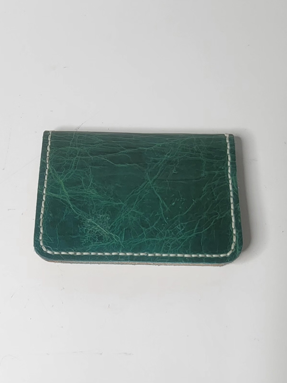 Hand Made Genuine Lether Wallet Slim Bifold Cash & Card Holder Stitched Green